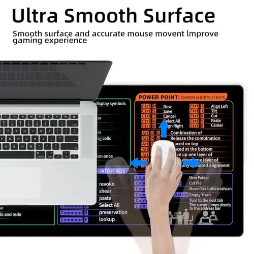 Galdas Gaming Mouse Pad XXL XL Katta Uzun Keng Mousepad Sirpanmaydigan Rezina Klaviatura Stol Ustida Tikilgan Qirralari bilan Noutbuk Uy Ofisi uchun (31.5x11.8x0.08 Düym) … (Shortcut Keys Mac) - 6