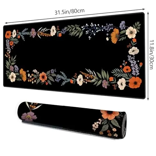 Galdas Gaming Mouse Pad XXL XL Katta Uzun Uzaytirilgan Katta Sichqoncha uchun gilamcha, Sirpanmaydigan Rezina Klaviatura Stol Gilamchasi Laptop Uy Ofisi uchun Tikilgan Qirralari bilan (31.5x11.8x0.08 Dyum)-Gulli Gul - 2