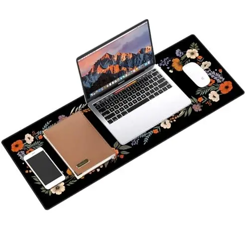 Galdas Gaming Mouse Pad XXL XL Katta Uzun Uzaytirilgan Katta Sichqoncha uchun gilamcha, Sirpanmaydigan Rezina Klaviatura Stol Gilamchasi Laptop Uy Ofisi uchun Tikilgan Qirralari bilan (31.5x11.8x0.08 Dyum)-Gulli Gul - 3