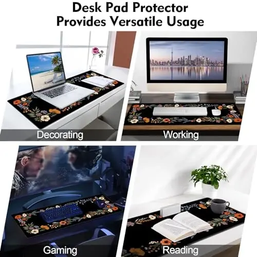 Galdas Gaming Mouse Pad XXL XL Katta Uzun Uzaytirilgan Katta Sichqoncha uchun gilamcha, Sirpanmaydigan Rezina Klaviatura Stol Gilamchasi Laptop Uy Ofisi uchun Tikilgan Qirralari bilan (31.5x11.8x0.08 Dyum)-Gulli Gul - 7