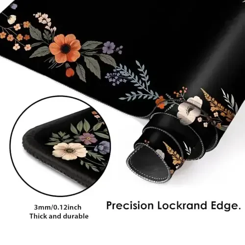 Galdas Gaming Mouse Pad XXL XL Katta Uzun Uzaytirilgan Katta Sichqoncha uchun gilamcha, Sirpanmaydigan Rezina Klaviatura Stol Gilamchasi Laptop Uy Ofisi uchun Tikilgan Qirralari bilan (31.5x11.8x0.08 Dyum)-Gulli Gul - 4