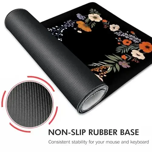 Galdas Gaming Mouse Pad XXL XL Katta Uzun Uzaytirilgan Katta Sichqoncha uchun gilamcha, Sirpanmaydigan Rezina Klaviatura Stol Gilamchasi Laptop Uy Ofisi uchun Tikilgan Qirralari bilan (31.5x11.8x0.08 Dyum)-Gulli Gul - 5
