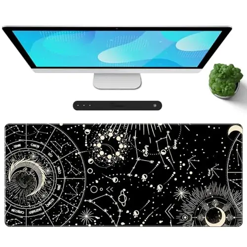 Galdas Gaming Mouse Pad XXL XL Large Long Extended Big Mousepad Non-Slip Rubber Keyboard Desk Pad with Stitched Edges for Laptop Home Office (31.5x11.8x0.08 Inch) … (Black Moon) 