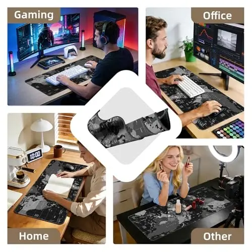 Galdas Mouse Pad for Gaming,XXL XL Large Mouse Mat Long Extended Mousepad Desk Mat Non-Slip Rubber Mice Pads Stitched Edges Thin (31.5 x 11.8 x 0.12 Inches),World Map Background - 4