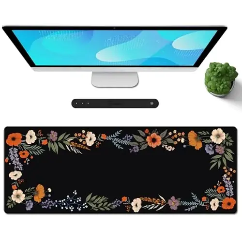 Galdas Gaming Mouse Pad XXL XL Large Long Extended Big Mousepad Non-Slip Rubber Keyboard Desk Pad with Stitched Edges for Laptop Home Office (31.5x11.8x0.08 Inch)-Floral Flower 