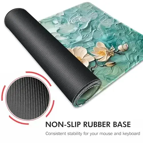 Galdas Gaming Mouse Pad XXL XL Large Long Extended Big Mousepad Non-Slip Rubber Keyboard Desk Pad with Stitched Edges for Laptop Home Office (31.5x11.8x0.08 Inch) … (Painting Flowers) - 5
