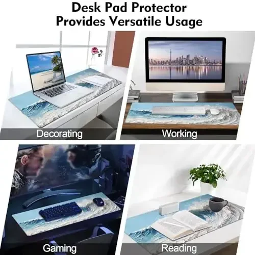 Galdas Gaming Mouse Pad XXL XL Large Long Extended Big Mousepad Non-Slip Rubber Keyboard Desk Pad with Stitched Edges for Laptop Home Office (31.5x11.8x0.08 Inch) … (Painting Waves) - 6