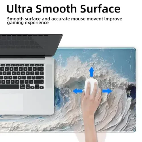 Galdas Gaming Mouse Pad XXL XL Large Long Extended Big Mousepad Non-Slip Rubber Keyboard Desk Pad with Stitched Edges for Laptop Home Office (31.5x11.8x0.08 Inch) … (Painting Waves) - 7