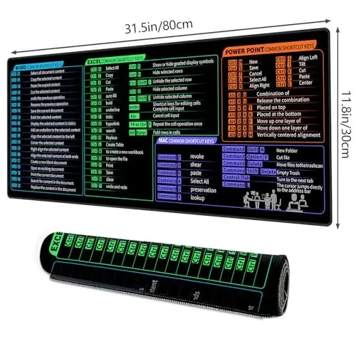 Galdas Gaming Mouse Pad XXL XL Large Long Extended Big Mousepad Non-Slip Rubber Keyboard Desk Pad with Stitched Edges for Laptop Home Office (31.5x11.8x0.08 Inch) … (Shortcut Keys Mac) - 2