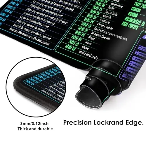 Galdas Gaming Mouse Pad XXL XL Large Long Extended Big Mousepad Non-Slip Rubber Keyboard Desk Pad with Stitched Edges for Laptop Home Office (31.5x11.8x0.08 Inch) … (Shortcut Keys Mac) - 4