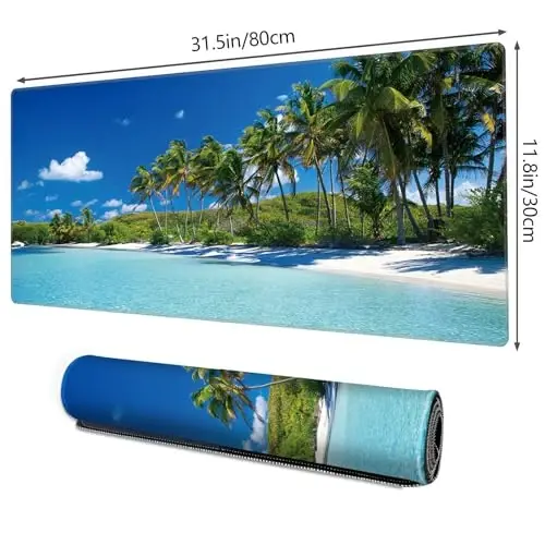 Galdas Gaming Mouse Pad XXL XL Large Long Extended Big Mousepad Non-Slip Rubber Keyboard Mouse Pad with Stitched Edges for Laptop Home Office (31.5x11.8x0.08 Inch) … (Beach 2025) - 2