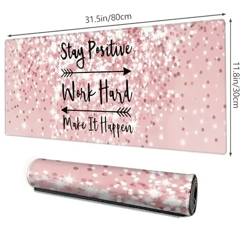 Galdas Gaming Mouse Pad XXL XL Large Long Extended Big Mousepad Non-Slip Rubber Keyboard Mouse Pad with Stitched Edges for Laptop Home Office (31.5x11.8x0.08 Inch) … (Bling Words) - 2