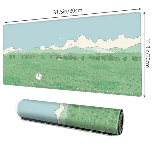 Galdas Gaming Mouse Pad XXL XL Large Long Extended Big Mousepad Non-Slip Rubber Keyboard Mouse Pad with Stitched Edges for Laptop Home Office (31.5x11.8x0.08 Inch) … (Clouds and Green) - 2