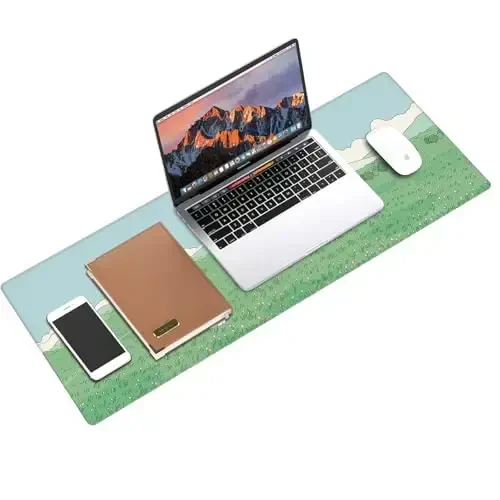 Galdas Gaming Mouse Pad XXL XL Large Long Extended Big Mousepad Non-Slip Rubber Keyboard Mouse Pad with Stitched Edges for Laptop Home Office (31.5x11.8x0.08 Inch) … (Clouds and Green) - 3
