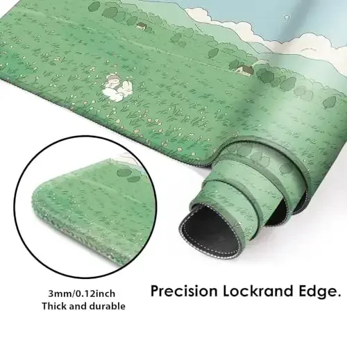 Galdas Gaming Mouse Pad XXL XL Large Long Extended Big Mousepad Non-Slip Rubber Keyboard Mouse Pad with Stitched Edges for Laptop Home Office (31.5x11.8x0.08 Inch) … (Clouds and Green) - 4