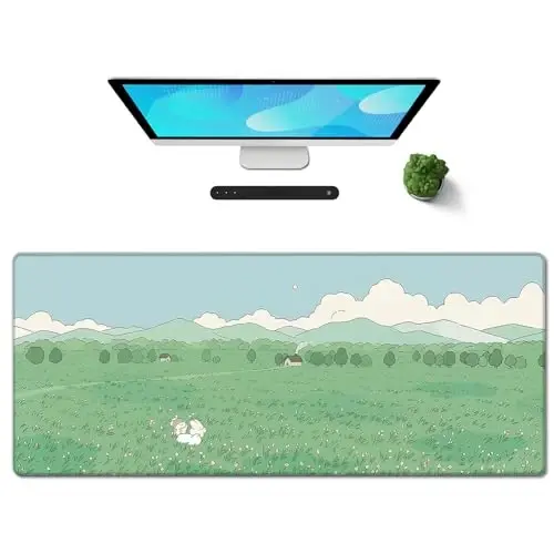 Galdas Gaming Mouse Pad XXL XL Large Long Extended Big Mousepad Non-Slip Rubber Keyboard Mouse Pad with Stitched Edges for Laptop Home Office (31.5x11.8x0.08 Inch) … (Clouds and Green) 