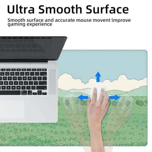 Galdas Gaming Mouse Pad XXL XL Large Long Extended Big Mousepad Non-Slip Rubber Keyboard Mouse Pad with Stitched Edges for Laptop Home Office (31.5x11.8x0.08 Inch) … (Clouds and Green) - 6