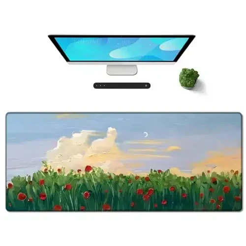 Galdas Gaming Mouse Pad XXL XL Large Long Extended Big Mousepad Non-Slip Rubber Keyboard Mouse Pad with Stitched Edges for Laptop Home Office (31.5x11.8x0.08 Inch) … (Cure Red Flower) - Galdas