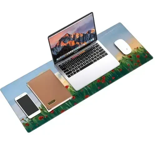 Galdas Gaming Mouse Pad XXL XL Large Long Extended Big Mousepad Non-Slip Rubber Keyboard Mouse Pad with Stitched Edges for Laptop Home Office (31.5x11.8x0.08 Inch) … (Cure Red Flower) - 2