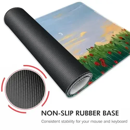 Galdas Gaming Mouse Pad XXL XL Large Long Extended Big Mousepad Non-Slip Rubber Keyboard Mouse Pad with Stitched Edges for Laptop Home Office (31.5x11.8x0.08 Inch) … (Cure Red Flower) - 4