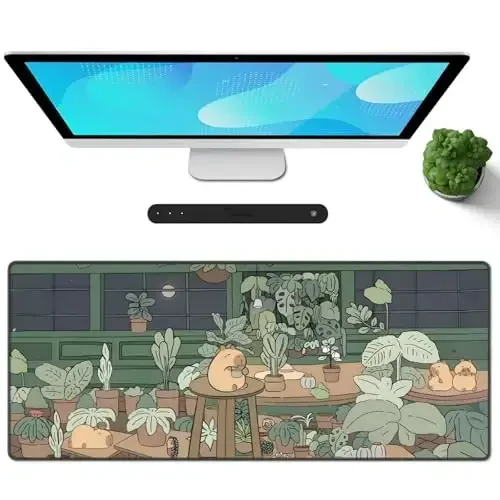 Galdas Gaming Mouse Pad XXL XL Large Long Extended Big Mousepad Non-Slip Rubber Keyboard Mouse Pad with Stitched Edges for Laptop Home Office (31.5x11.8x0.08 Inch) … (Green Window) - MODAZONE