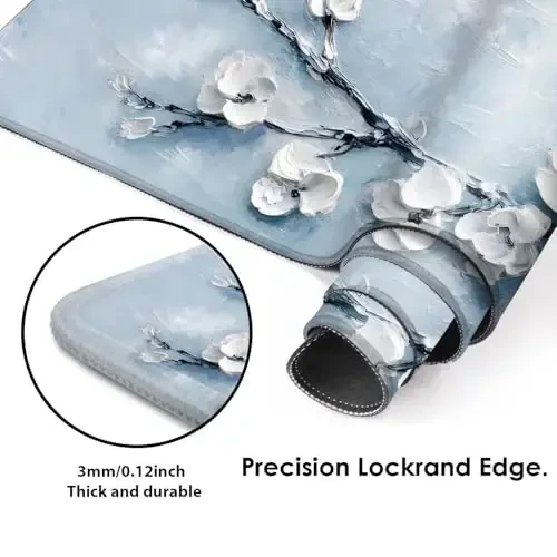 Galdas Gaming Mouse Pad XXL XL Large Long Extended Big Mousepad Non-Slip Rubber Keyboard Mouse Pad with Stitched Edges for Laptop Home Office (31.5x11.8x0.08 Inch) -Snow Floral - 4