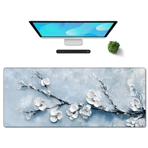 Galdas Gaming Mouse Pad XXL XL Large Long Extended Big Mousepad Non-Slip Rubber Keyboard Mouse Pad with Stitched Edges for Laptop Home Office (31.5x11.8x0.08 Inch) -Snow Floral - GALDAS
