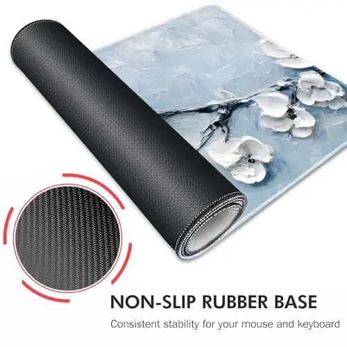 Galdas Gaming Mouse Pad XXL XL Large Long Extended Big Mousepad Non-Slip Rubber Keyboard Mouse Pad with Stitched Edges for Laptop Home Office (31.5x11.8x0.08 Inch) -Snow Floral - 5
