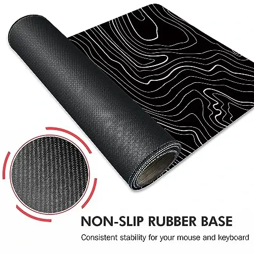 Galdas Gaming Mouse Pad XXL XL Large Mouse Pad Long Extended Big Mousepad Non-Slip Rubber Keyboard Mouse Pad with Stitched Edges for Laptop Home Office (31.5x11.8x0.08 Inch) … (Topographic Map Black) - 3