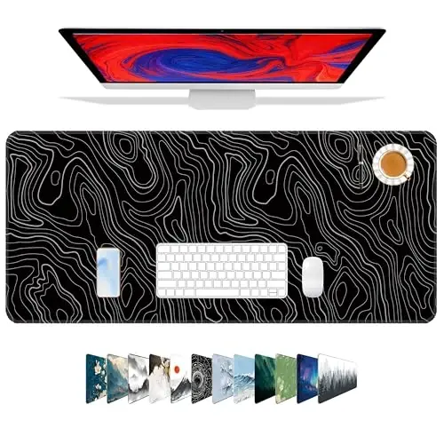 Galdas Gaming Mouse Pad XXL XL Large Mouse Pad Long Extended Big Mousepad Non-Slip Rubber Keyboard Mouse Pad with Stitched Edges for Laptop Home Office (31.5x11.8x0.08 Inch) … (Topographic Map Black) - 5