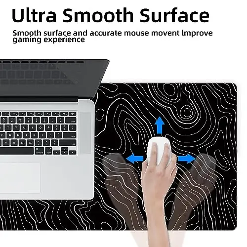 Galdas Gaming Mouse Pad XXL XL Large Mouse Pad Long Extended Big Mousepad Non-Slip Rubber Keyboard Mouse Pad with Stitched Edges for Laptop Home Office (31.5x11.8x0.08 Inch) … (Topographic Map Black) - 4
