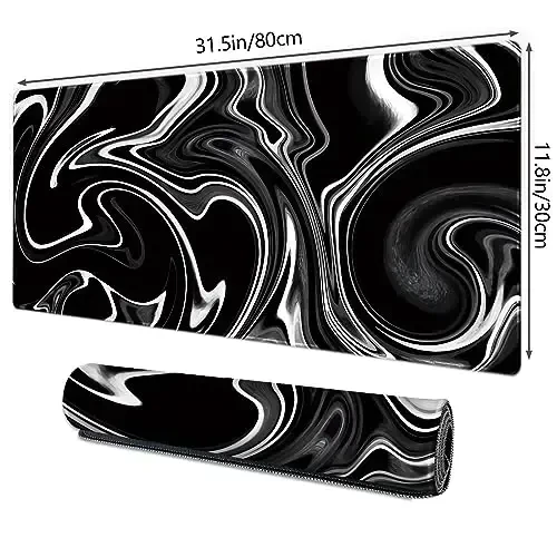 Galdas Gaming Mouse Pad XXL XL Large Mouse Pad Long Extended Big Mousepad Non-Slip Rubber Keyboard Mouse Pad with Stitched Edges for Laptop Home Office (31.5x11.8x0.08 Inch) … (Wave Black) - 2