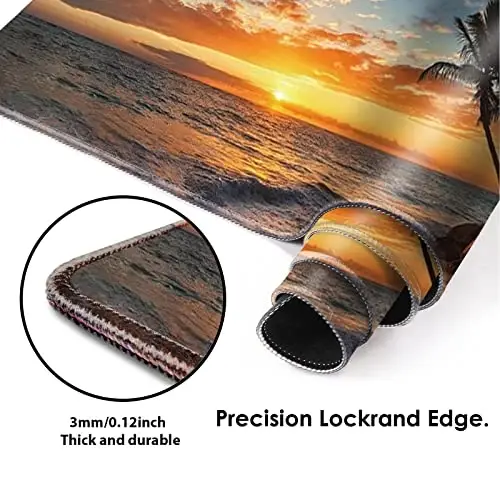 Galdas Gaming Mouse Pad XXL XL Large Mouse Pad Mat Long Extended Mousepad Desk Pad Non-Slip Rubber Mice Pads Stitched Edges Thin Pad (31.5x11.8x0.12 Inch)-Sunset Beach - 3