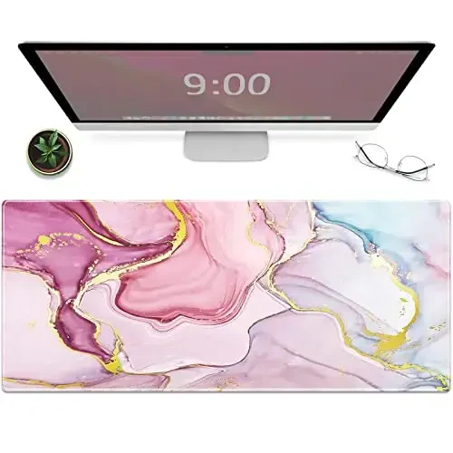 Galdas Gaming Mouse Pad Cool Flash Pattern XXL XL Large Mouse Pad Long Extended Mousepad Desk Pad Non-Slip Rubber Mice Pads Stitched Edges Thin Pad (31.5x11.8x0.12 Inch) (Pink Marble Pattern) - MODAZONE