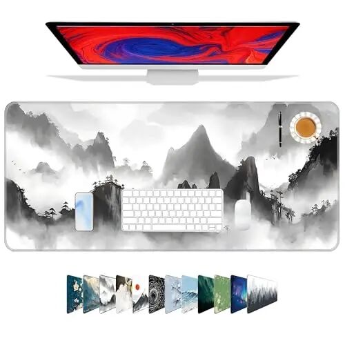 Galdas Mouse Pad for Gaming,XXL XL Large Mouse Mat Long Extended Mousepad Desk Mat Non-Slip Rubber Mice Pads Stitched Edges Thin,Black Ink Background (31.5 x 11.8 x 0.12 Inches) - 1