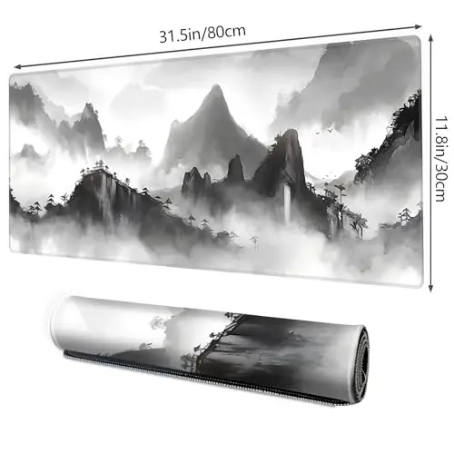 Galdas Mouse Pad for Gaming,XXL XL Large Mouse Mat Long Extended Mousepad Desk Mat Non-Slip Rubber Mice Pads Stitched Edges Thin,Black Ink Background (31.5 x 11.8 x 0.12 Inches) - 2
