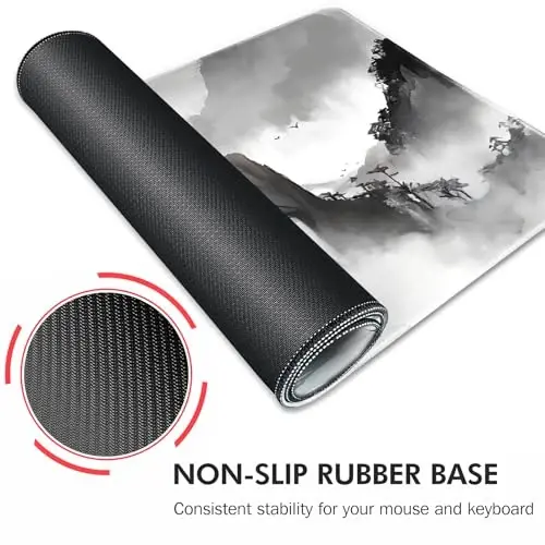 Galdas Mouse Pad for Gaming,XXL XL Large Mouse Mat Long Extended Mousepad Desk Mat Non-Slip Rubber Mice Pads Stitched Edges Thin,Black Ink Background (31.5 x 11.8 x 0.12 Inches) - 5