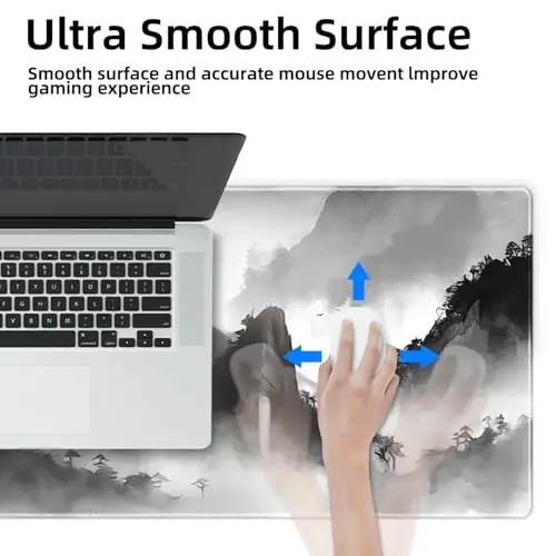 Galdas Mouse Pad for Gaming,XXL XL Large Mouse Mat Long Extended Mousepad Desk Mat Non-Slip Rubber Mice Pads Stitched Edges Thin,Black Ink Background (31.5 x 11.8 x 0.12 Inches) - 6