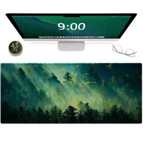 Galdas Mouse Pad, Office Desk Mat Large Gaming Keyboard Pad Durable Stitched Edges Washable Smooth Surface Control & Accuracy Extended Computer Mouse Mat (31.5X11.8In)-Green Forest… - 1