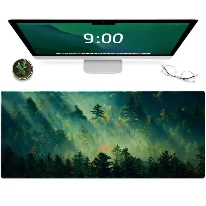 Galdas Mouse Pad,Office Desk Mat Large Gaming Keyboard Pad Durable Stitched Edges Washable Smooth Surface Control & Accuracy Extended Computer Mouse Mat (31.5X11.8In)-Green Forest… - 2