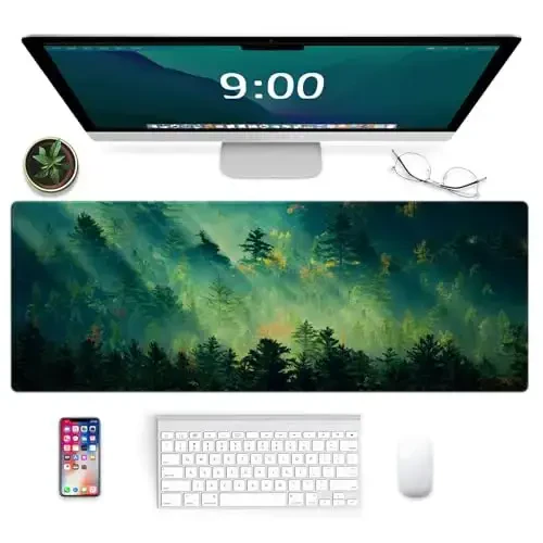 Galdas Mouse Pad,Office Desk Mat Large Gaming Keyboard Pad Durable Stitched Edges Washable Smooth Surface Control & Accuracy Extended Computer Mouse Mat (31.5X11.8In)-Green Forest… - 3
