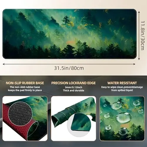 Galdas Mouse Pad,Office Desk Mat Large Gaming Keyboard Pad Durable Stitched Edges Washable Smooth Surface Control & Accuracy Extended Computer Mouse Mat (31.5X11.8In)-Green Forest… | Extended Computer Mouse Mat, 31.5X11.8In,Keyboard Pad,Durable Stitc - 2