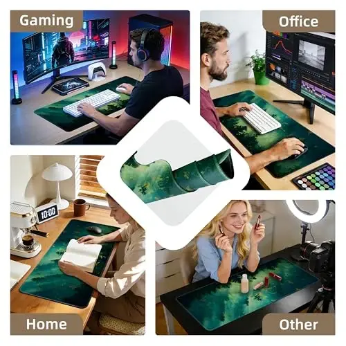 Galdas Mouse Pad,Office Desk Mat Large Gaming Keyboard Pad Durable Stitched Edges Washable Smooth Surface Control & Accuracy Extended Computer Mouse Mat (31.5X11.8In)-Green Forest… | Extended Computer Mouse Mat, 31.5X11.8In,Keyboard Pad,Durable Stitc - 3