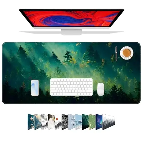 Galdas Mouse Pad,Office Desk Mat Large Gaming Keyboard Pad Durable Stitched Edges Washable Smooth Surface Control & Accuracy Extended Computer Mouse Mat (31.5X11.8In)-Green Forest - 1