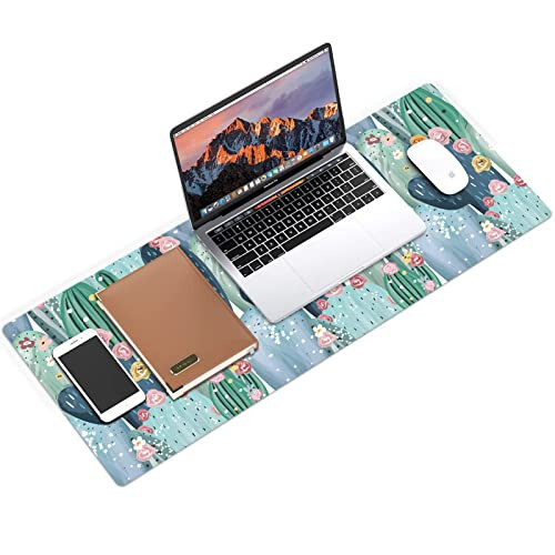 Galdas Oyun Mouse Pad Kaktüs Desenli XXL XL Büyük Mouse Pad Mat Uzun Genişletilmiş Mousepad Masa Pad Kaymaz Kauçuk Fare Pedleri Dikişli Kenarlar İnce Ped (31.5x11.8x0.12 İnç)-Yeşil Kaktüs - 3