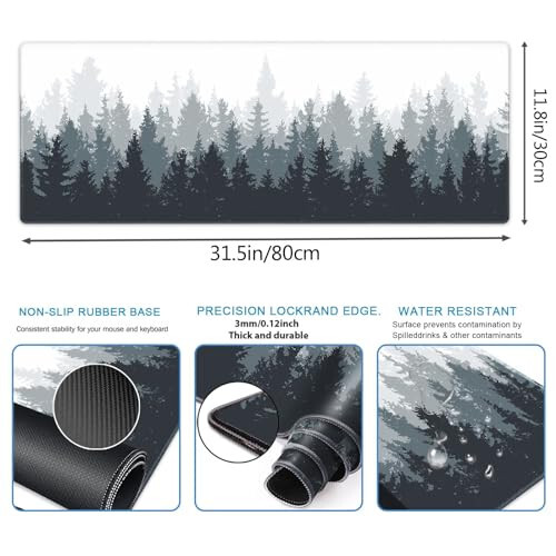 Galdas Oyun Mouse Pad Orman Arka Plan Desen XXL XL Büyük Mouse Pad Uzun Genişletilmiş Mouse Pad Masa Matı Kaymaz Kauçuk Fare Pedleri Dikişli Kenarlar İnce Ped (31.5 x 11.8 x 0.12 İnç) Ağaç - 10