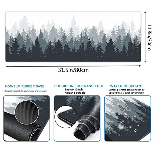 Galdas Oyun Mouse Pad Orman Arka Plan Desen XXL XL Büyük Mouse Pad Uzun Genişletilmiş Mouse Pad Masa Matı Kaymaz Kauçuk Fare Pedleri Dikişli Kenarlar İnce Ped (31.5 x 11.8 x 0.12 İnç) Ağaç - 4