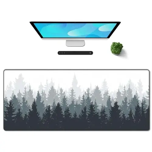 Galdas Gaming Mouse Mat Forest Background Pattern XXL XL Large Mouse Mat Long Extended Mouse Pad Desk Mat Non-Slip Rubber Mice Pads Stitched Edges Thin Pad (31.5 x 11.8 x 0.12 Inches) Tree - 2