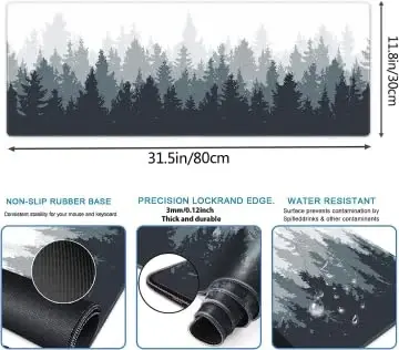 Galdas Gaming Mouse Mat Forest Background Pattern XXL XL Large Mouse Mat Long Extended Mouse Pad Desk Mat Non-Slip Rubber Mice Pads Stitched Edges Thin Pad (31.5 x 11.8 x 0.12 Inches) Tree - 4