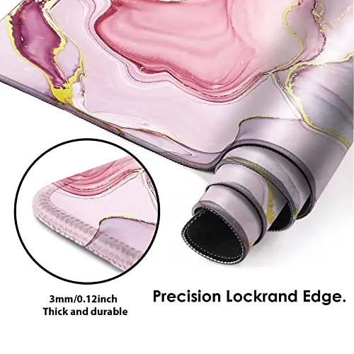 Galdas Gaming Mouse Pad Cool Flash Pattern XXL XL Large Mouse Pad Long Extended Mousepad Desk Pad Non-Slip Rubber Mice Pads Stitched Edges Thin Pad (31.5x11.8x0.12 Inch) (Pink Marble Pattern) - 3